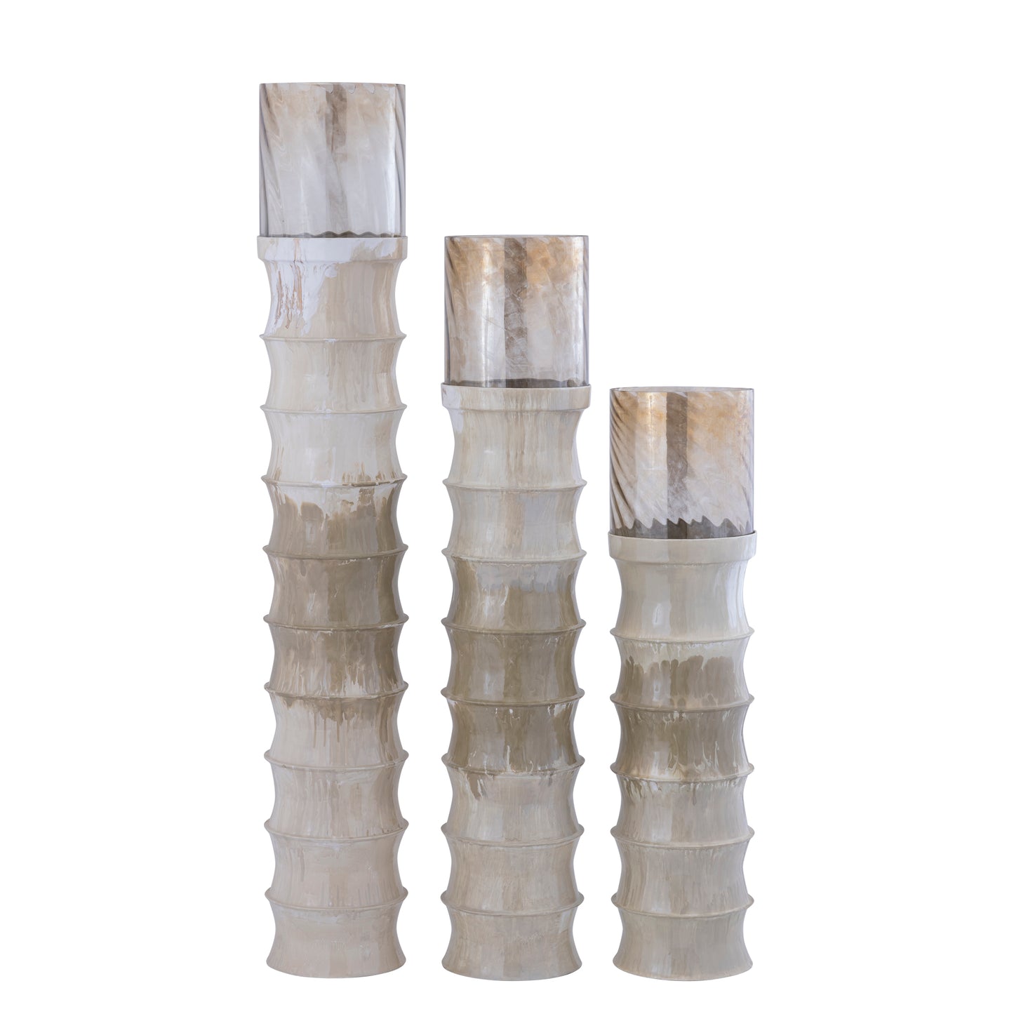 Kaylyne Crème Email Geribbed Windlicht met Glas L 156x26x26 cm
