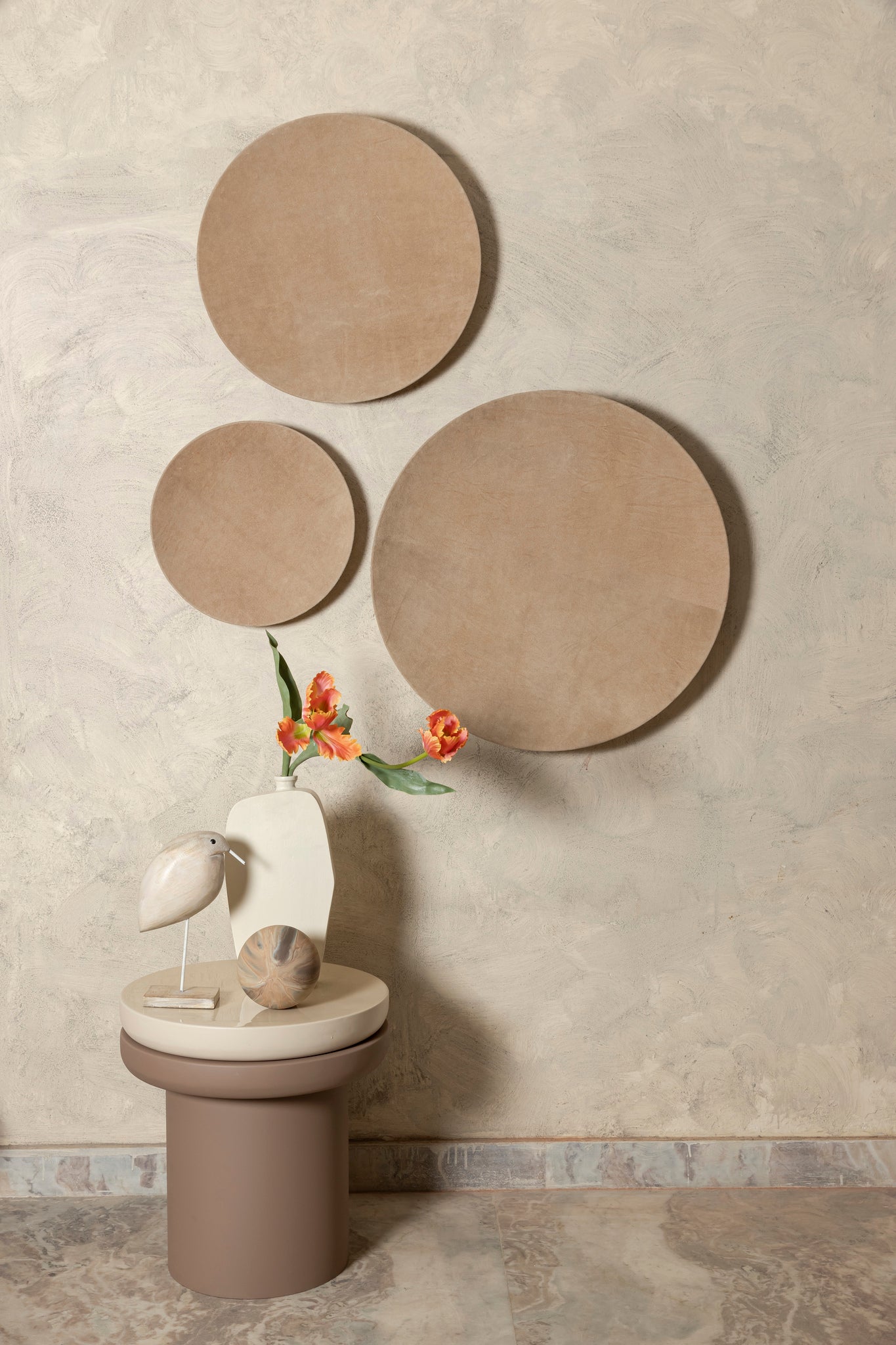 Nabdia Taupe Suede Round Bowl And Wall Panel S