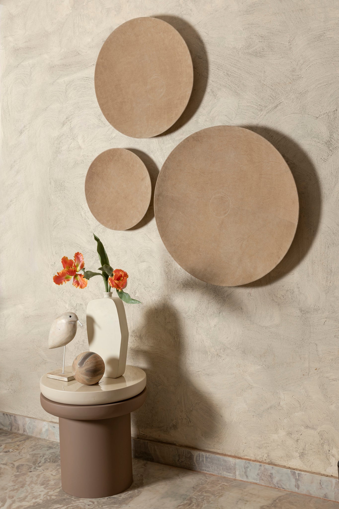 Nabdia Taupe Suede Round Bowl And Wall Panel S
