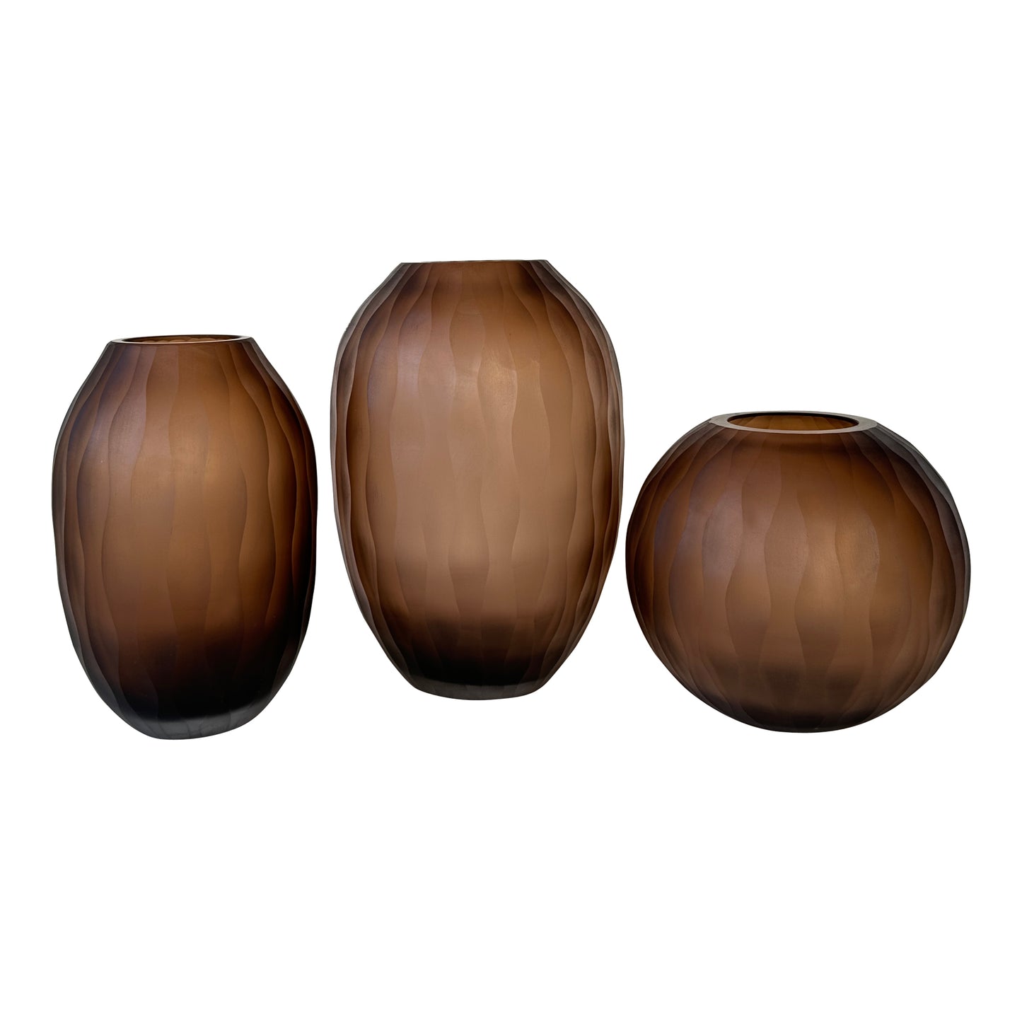 Mishan Brown Glass Bulb Vase Carved Wavy Pattern