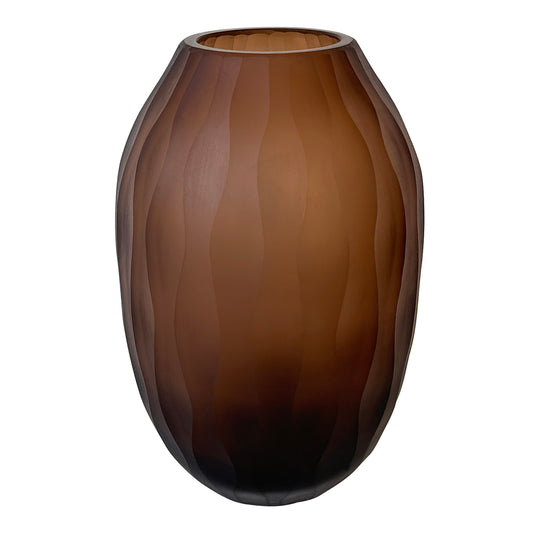 Mishan Brown Glass Round Vase Carved Wavy PatternS