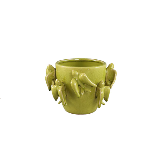 Emmelyn Green Round Ceramic Glazed Pot Birds S