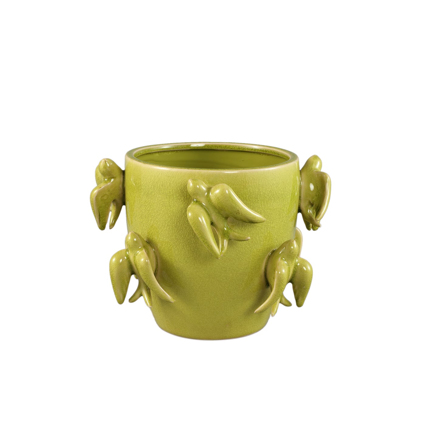 Emmelyn Green Round Ceramic Glazed Pot Birds M