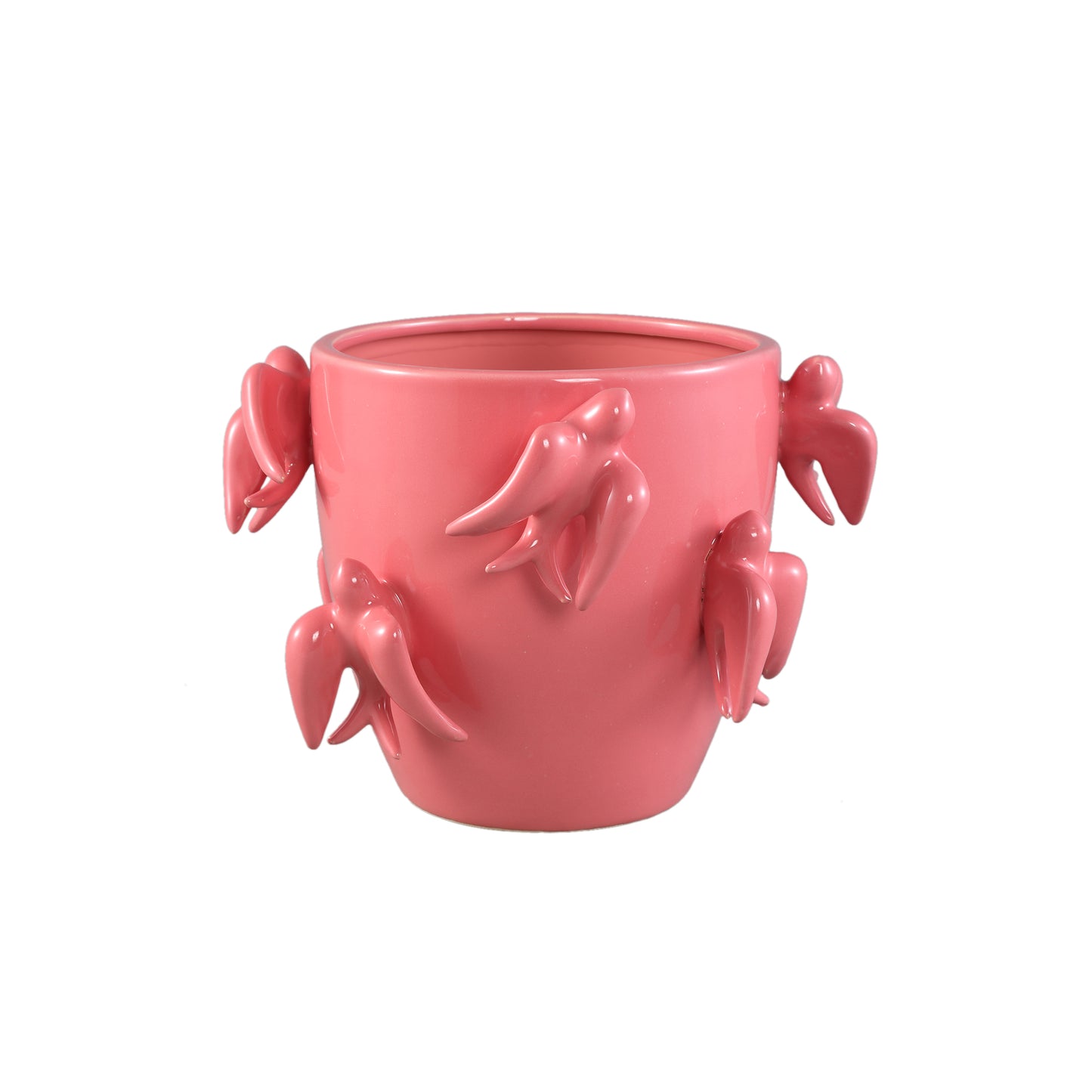 Emmelyn Pink Round Ceramic Glazed Pot Birds M