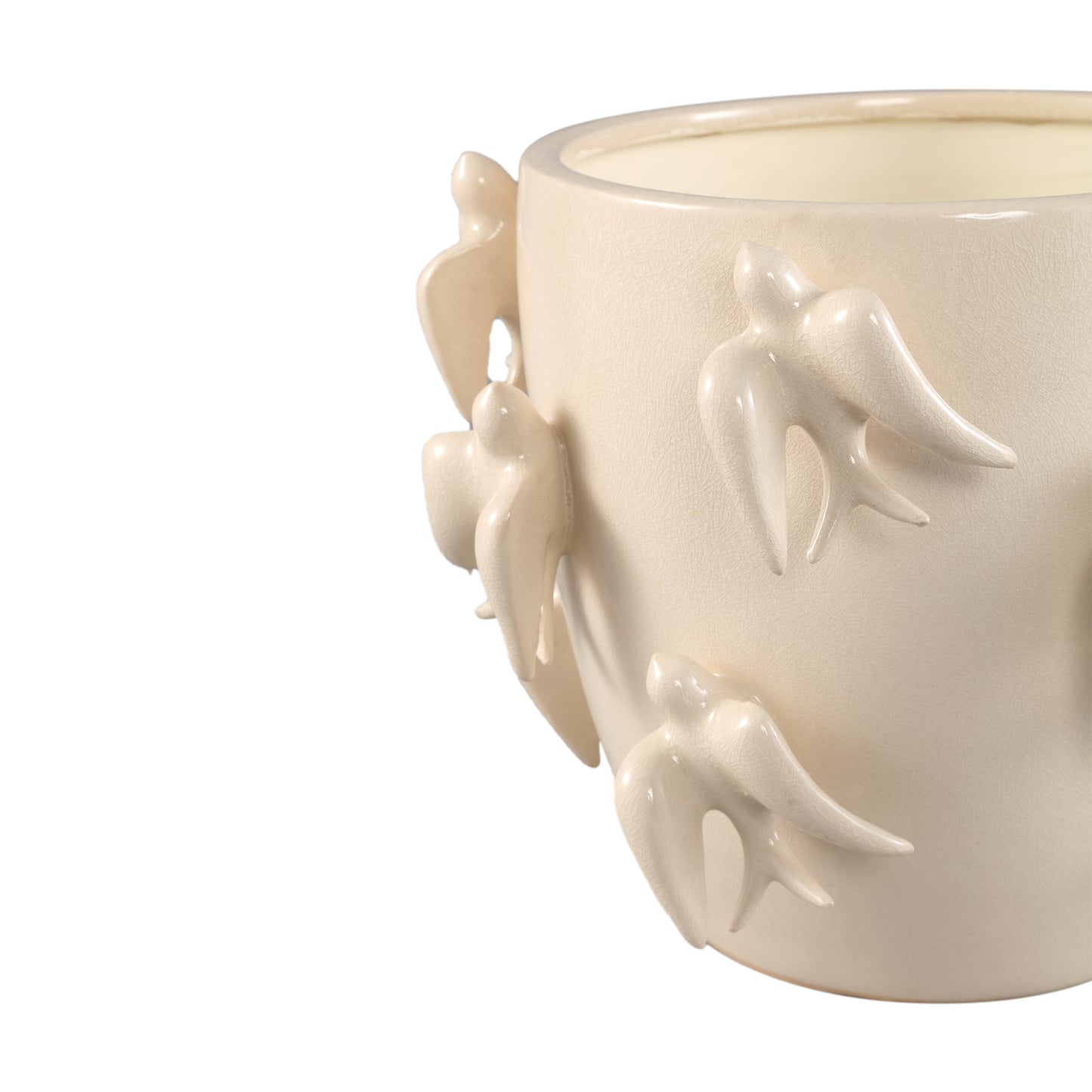 Emmelyn White Round Ceramic Glazed Pot Birds L