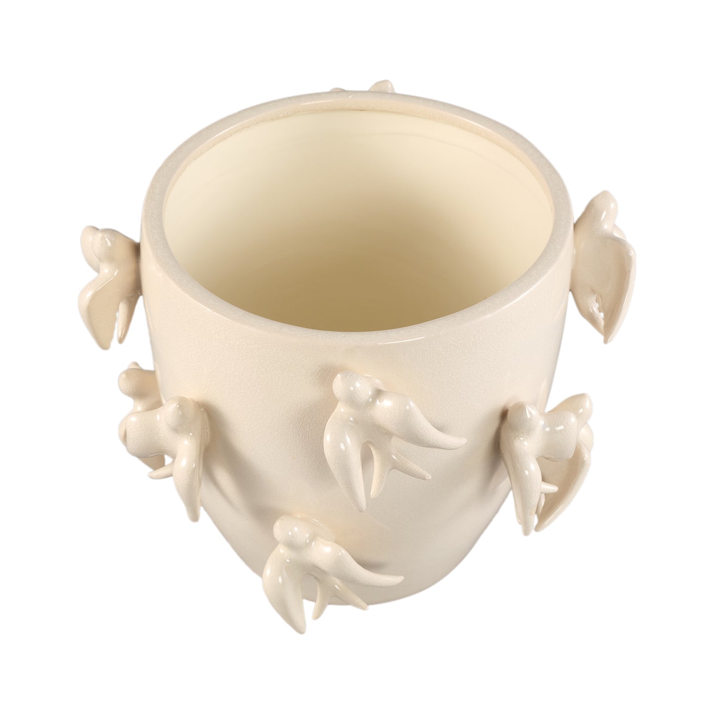 Emmelyn White Round Ceramic Glazed Pot Birds L