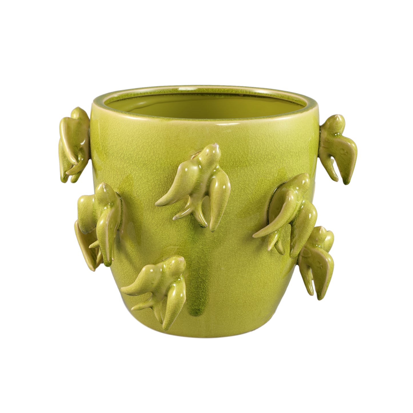 Emmelyn Green Round Ceramic Glazed Pot Birds L