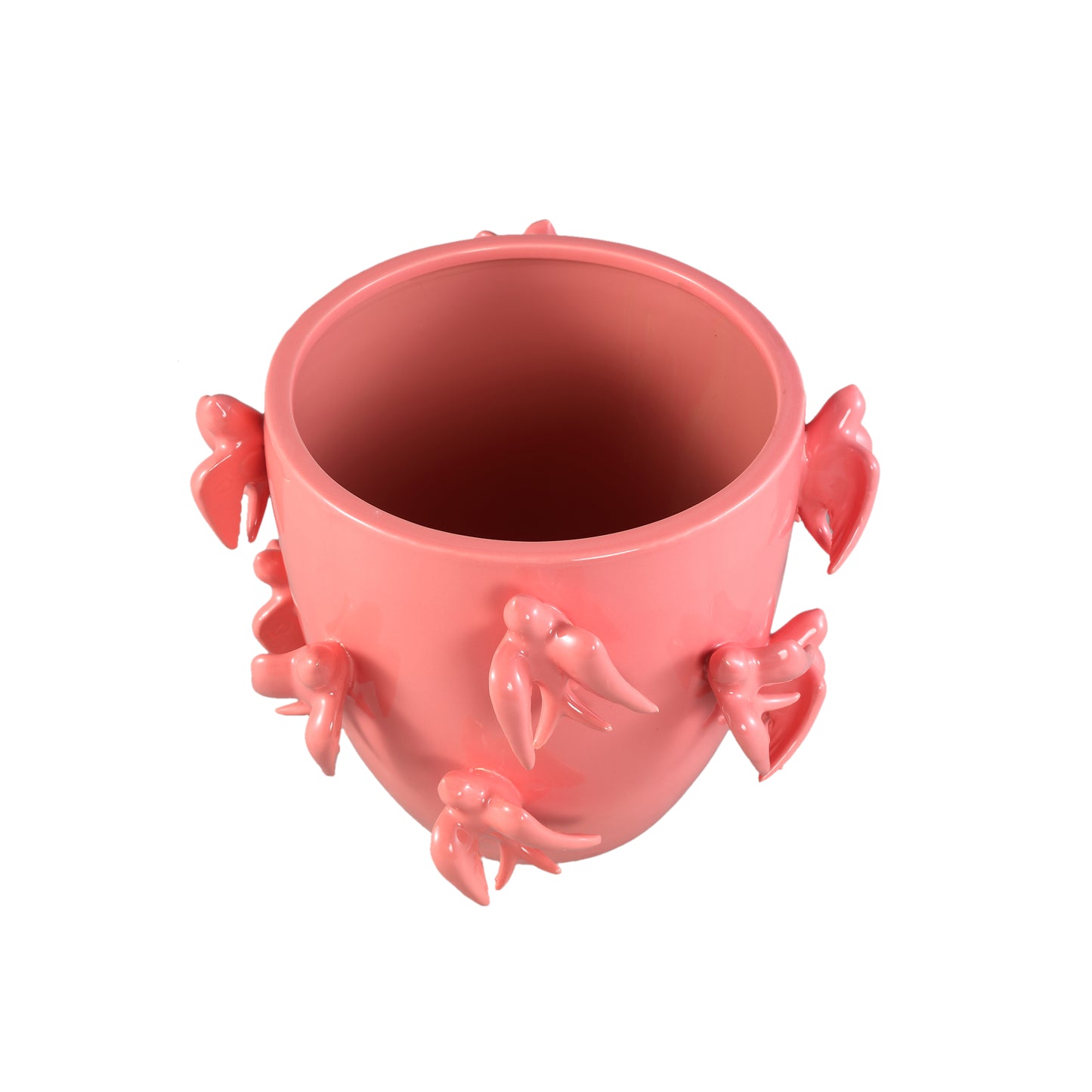 Emmelyn Pink Round Ceramic Glazed Pot Birds L