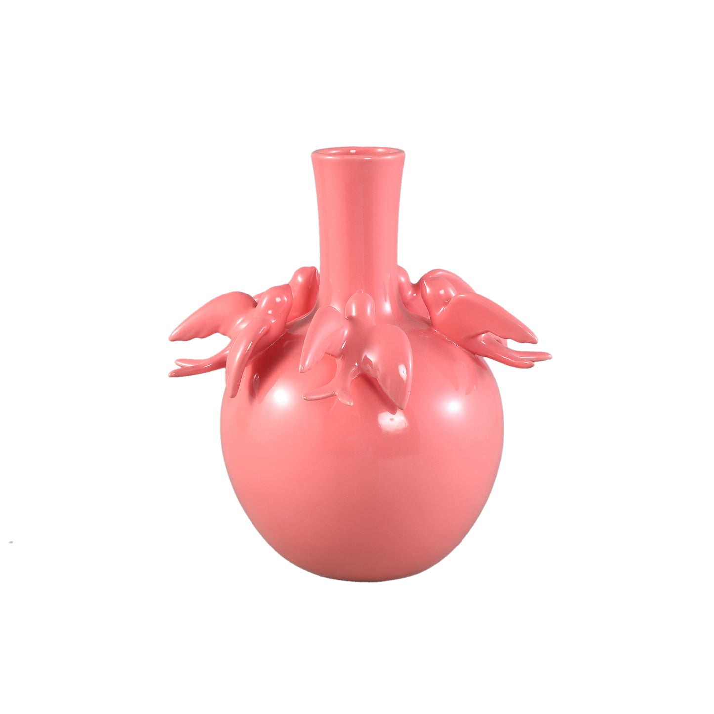 Emmelyn Pink Bulb Ceramic Glazed Vase Birds L