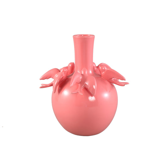 Emmelyn Pink Bulb Ceramic Glazed Vase Birds L