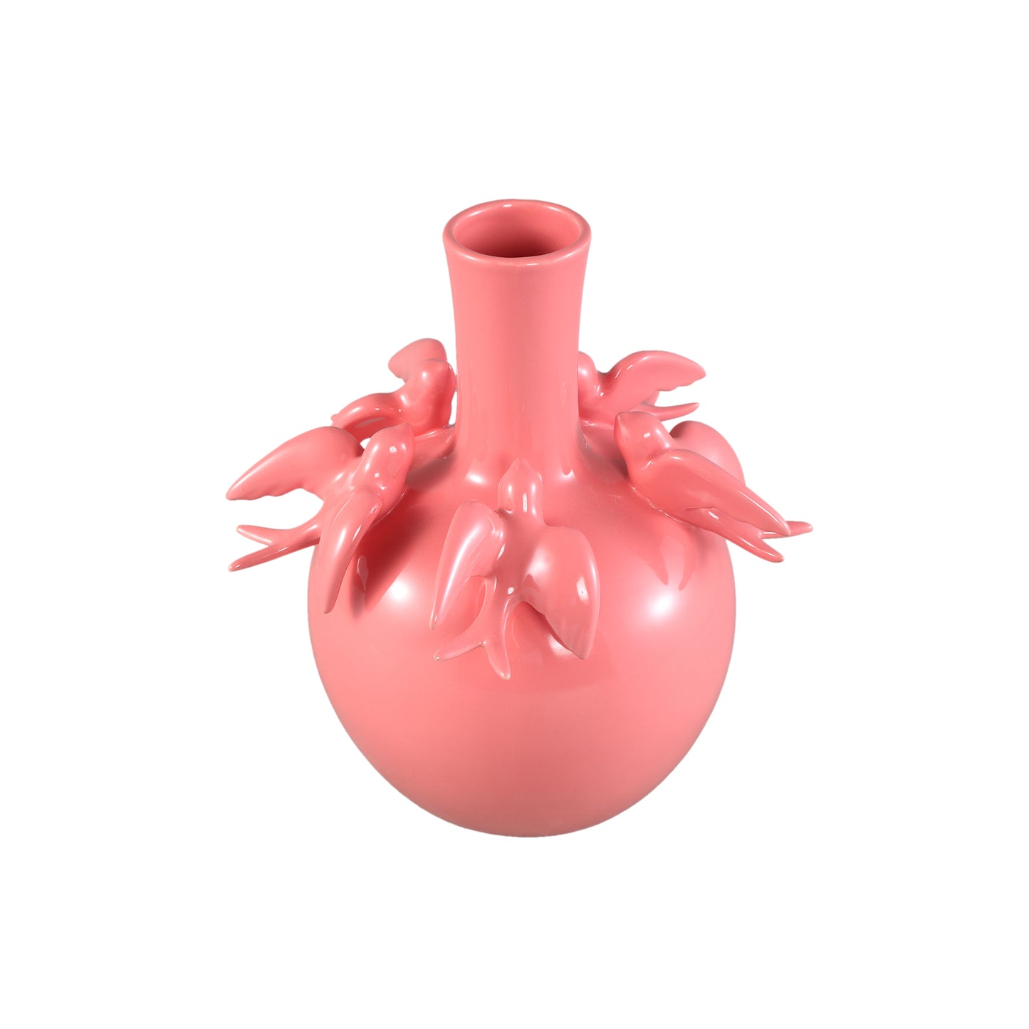 Emmelyn Pink Bulb Ceramic Glazed Vase Birds L