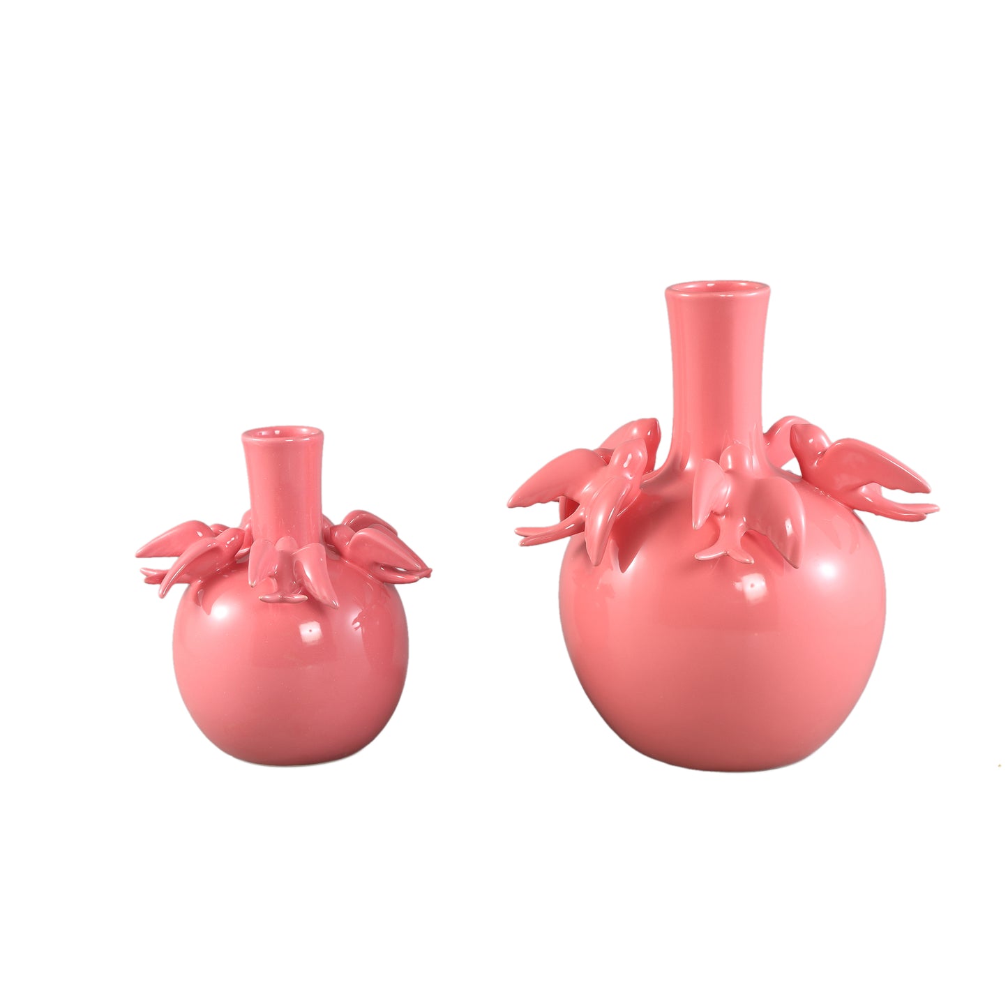 Emmelyn Pink Bulb Ceramic Glazed Vase Birds L