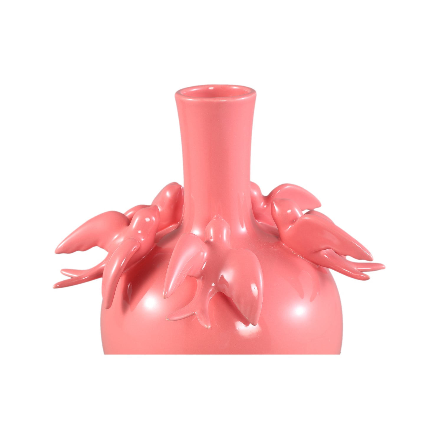 Emmelyn Pink Bulb Ceramic Glazed Vase Birds L
