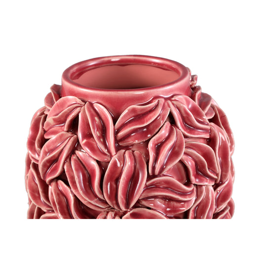 Zubeda Pink Round Glazed Ceramic Pot With Leaves L