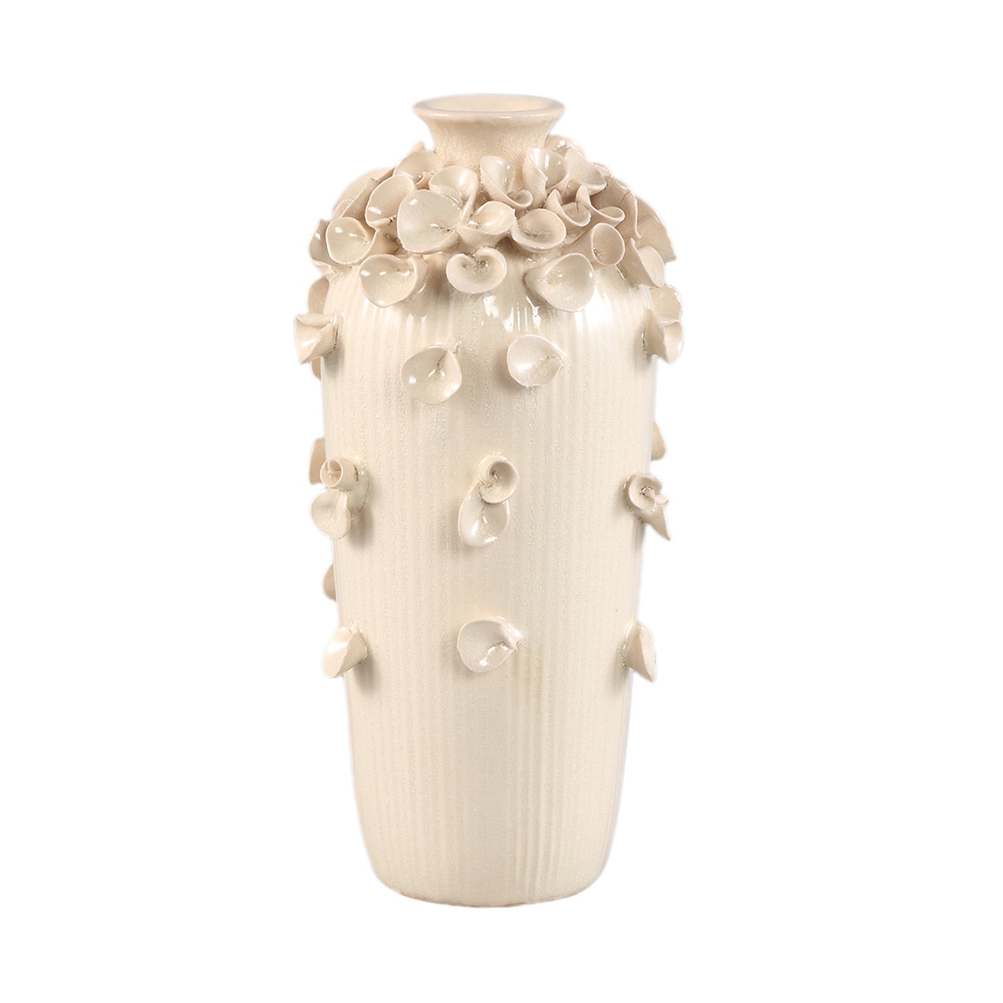 Saubaan White Round Glazed Ceramic Vase Flowers S