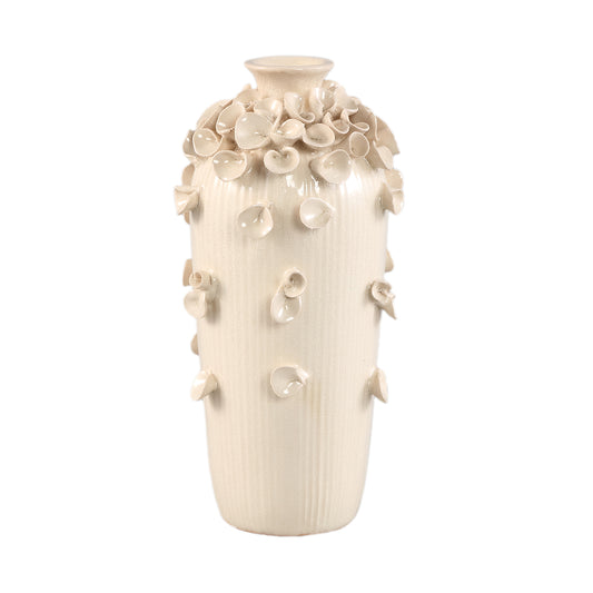 Saubaan White Round Glazed Ceramic Vase Flowers S