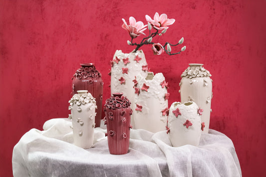 Saubaan Pink Round Glazed Ceramic Vase Flowers S