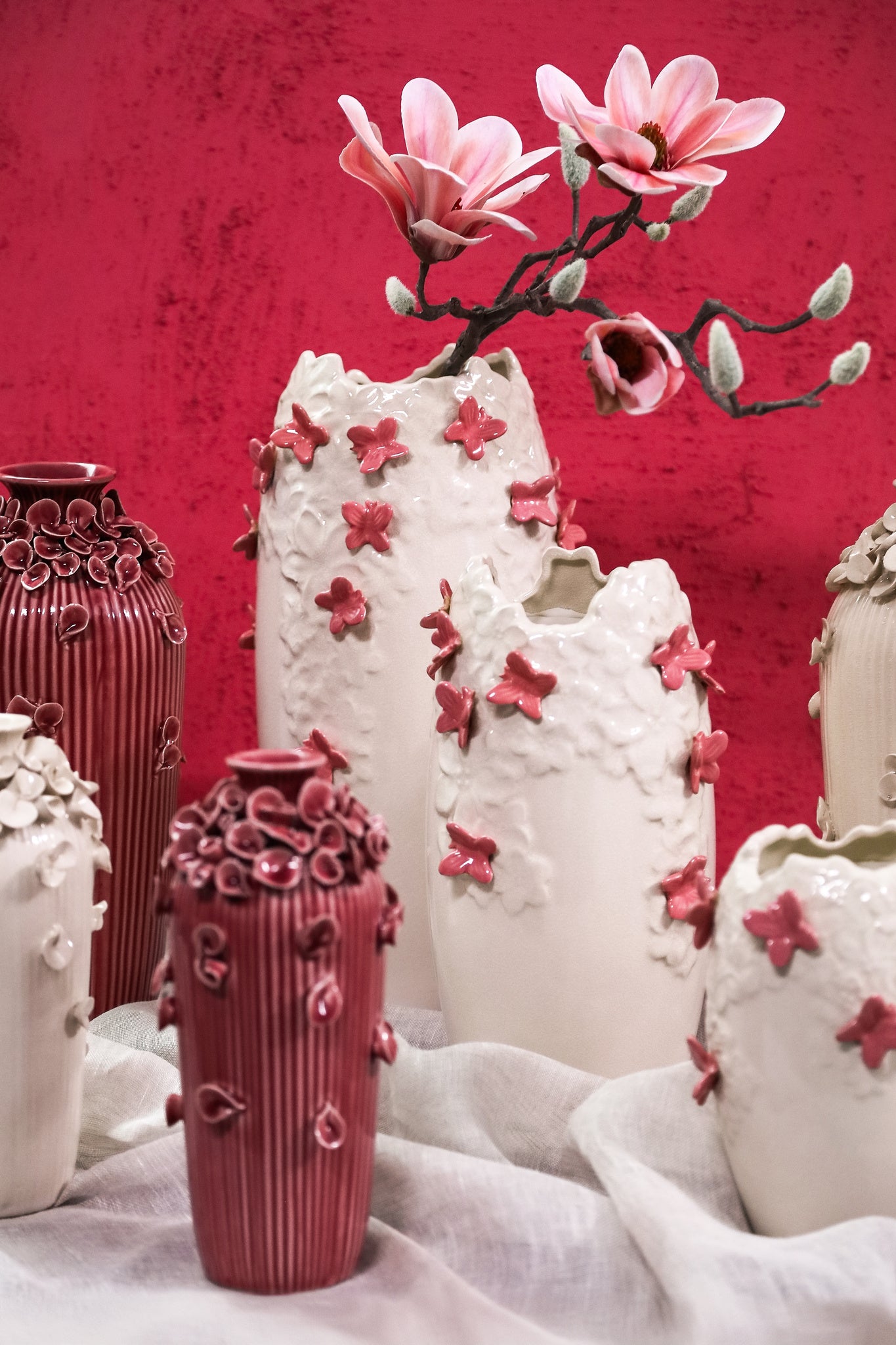 Saubaan Pink Round Glazed Ceramic Vase Flowers S