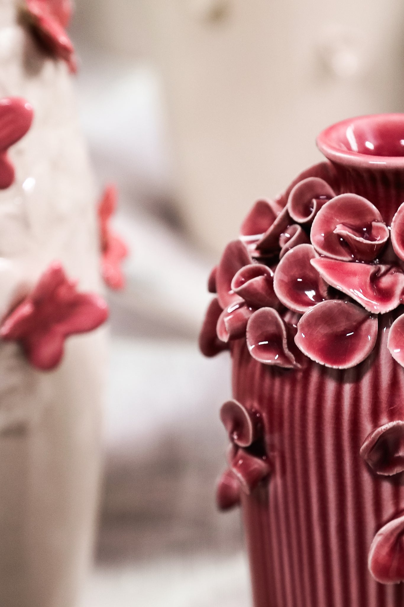 Saubaan Pink Round Glazed Ceramic Vase Flowers S