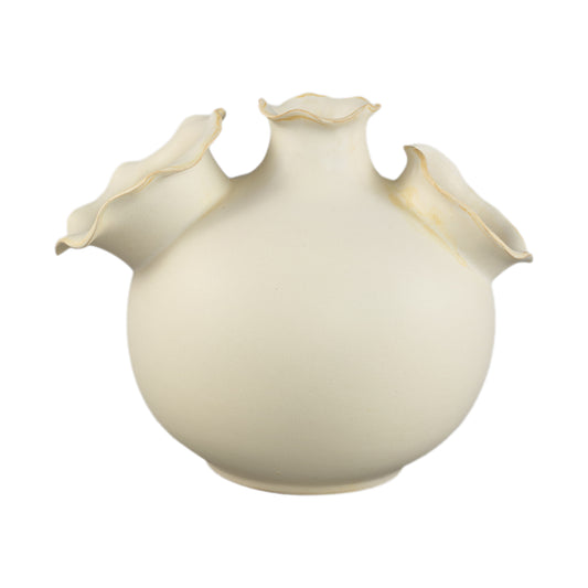 Umme Cream Round Glazed Ceramic Vase Wavy Edges S