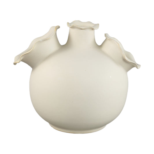 Umme Cream Round Glazed Ceramic Vase Wavy Edges L