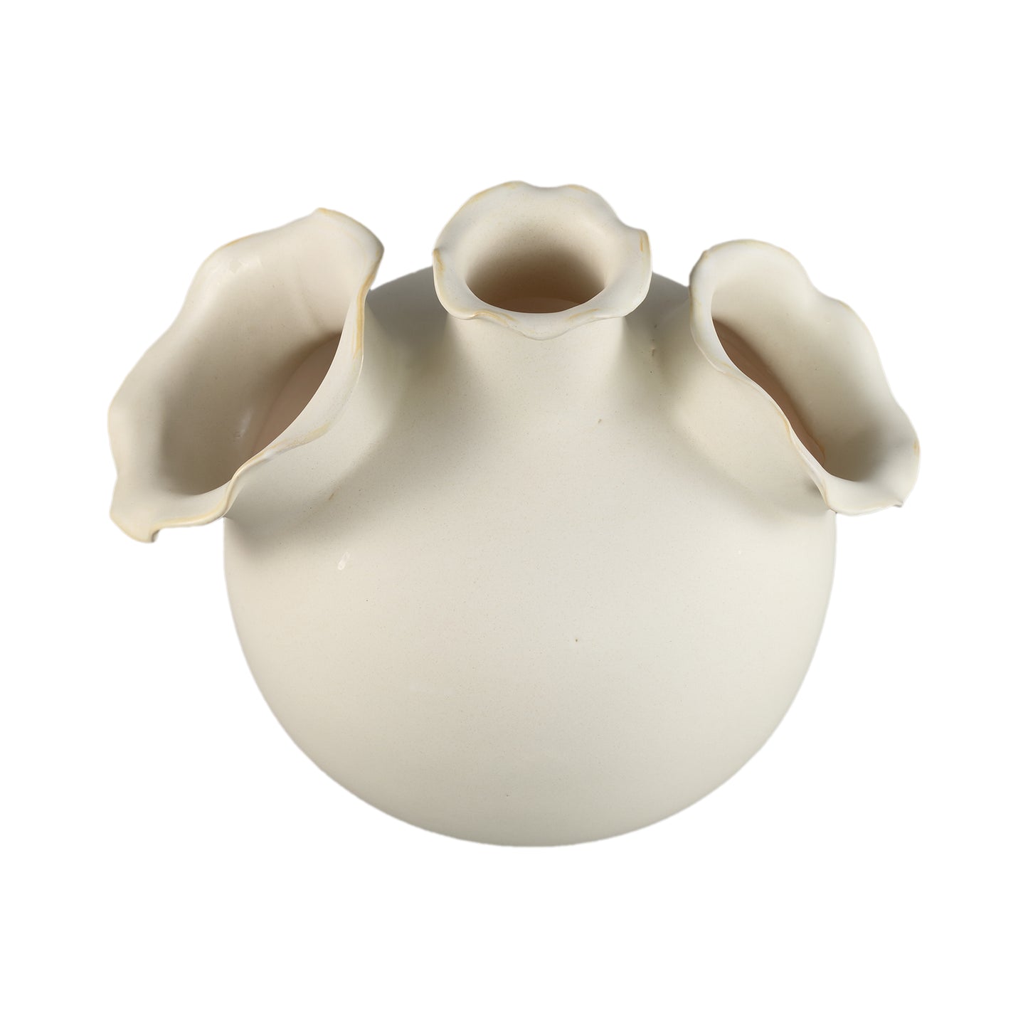 Umme Cream Round Glazed Ceramic Vase Wavy Edges L