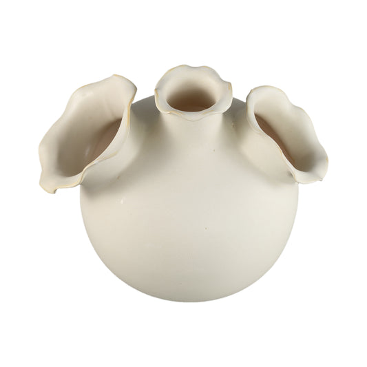 Umme Cream Round Glazed Ceramic Vase Wavy Edges L
