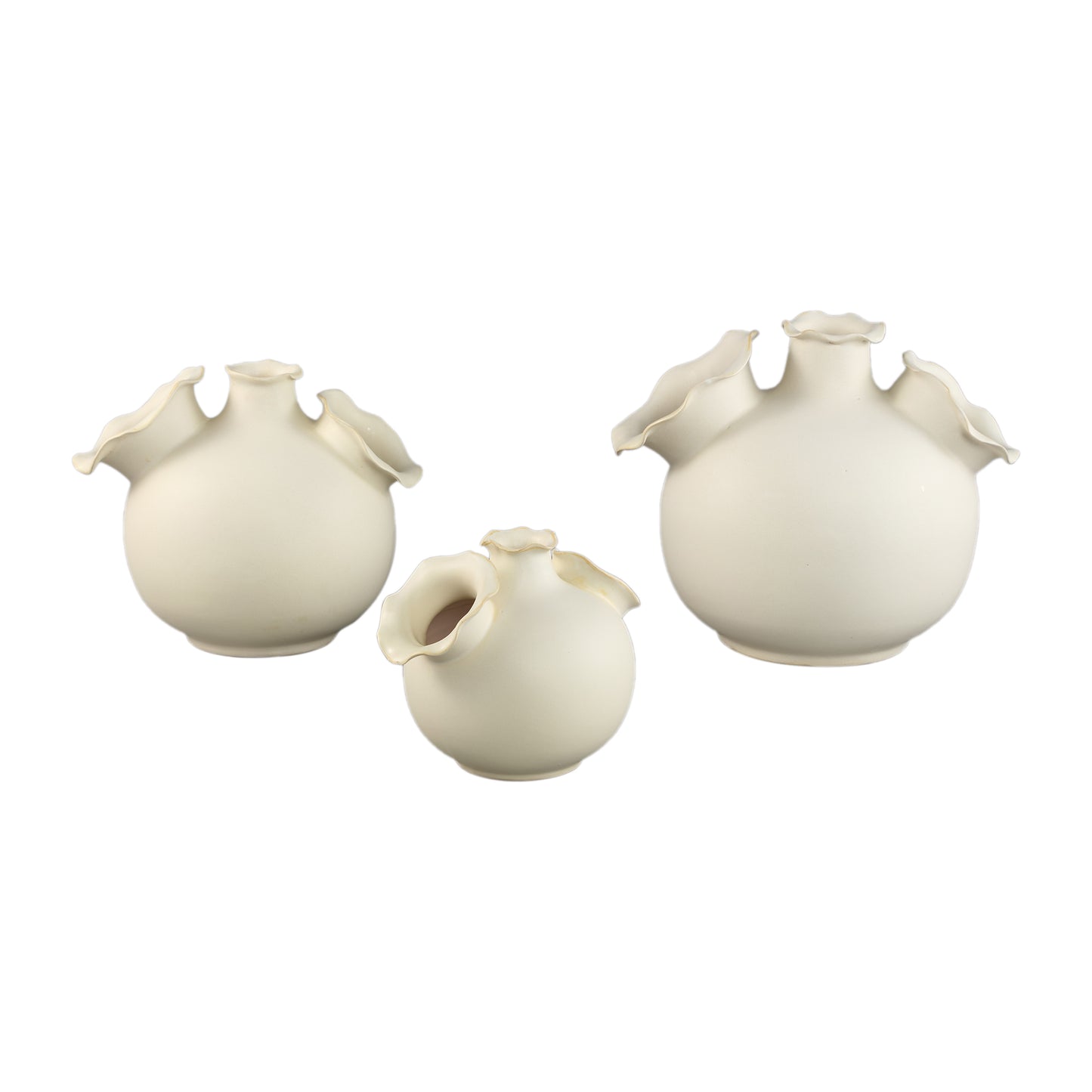 Umme Cream Round Glazed Ceramic Vase Wavy Edges L