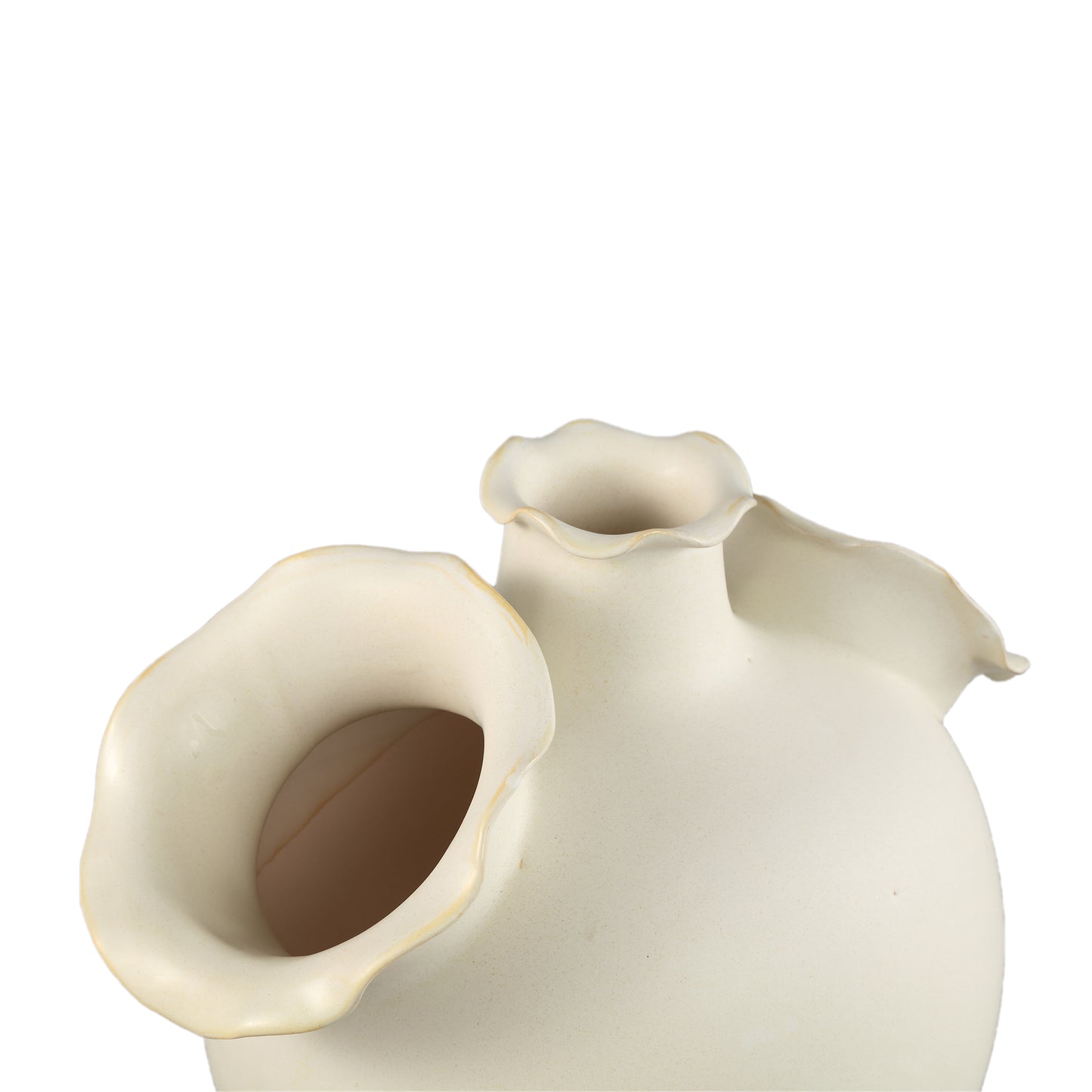 Umme Cream Round Glazed Ceramic Vase Wavy Edges L