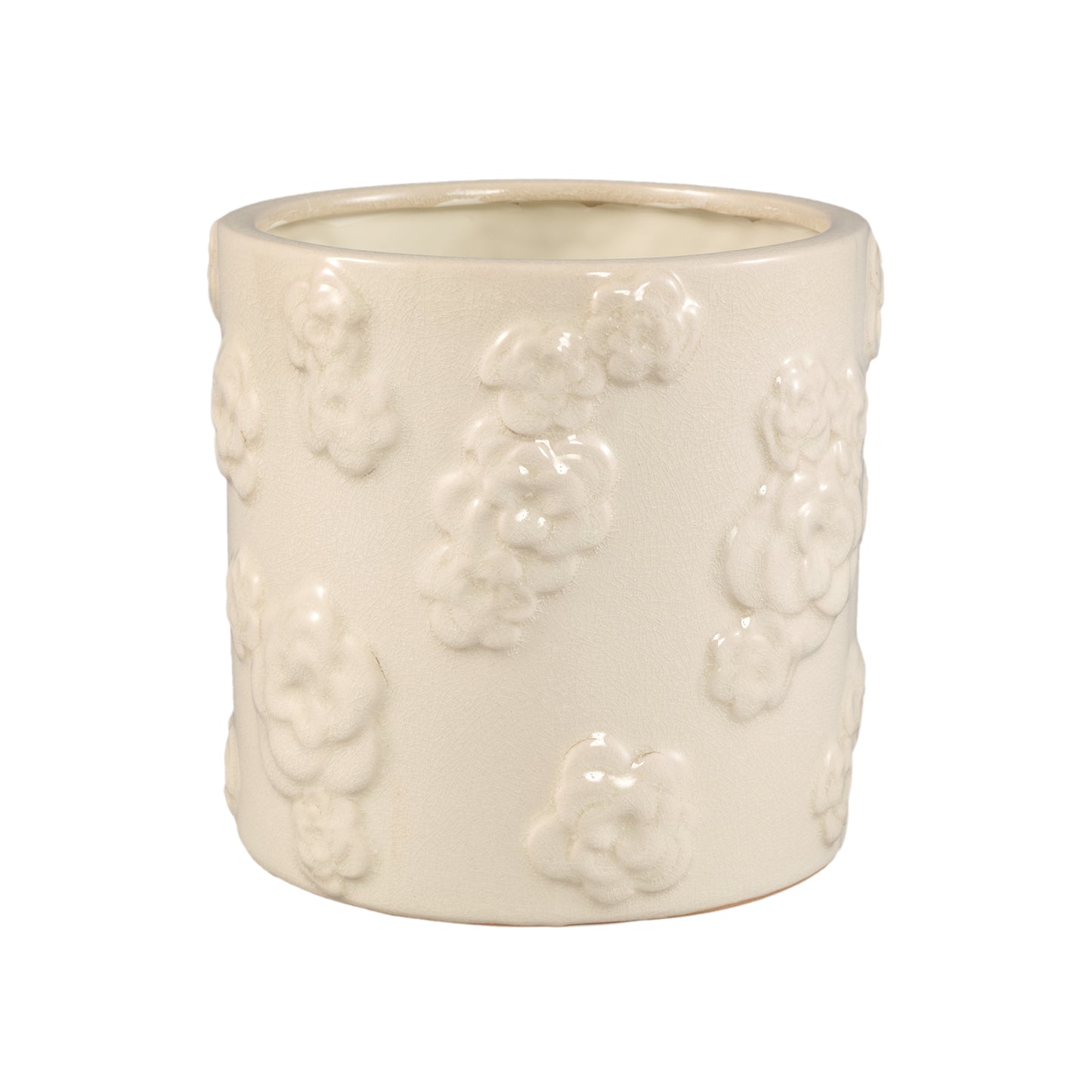Filep White Round Glazed Ceramic Pot W Flowers L