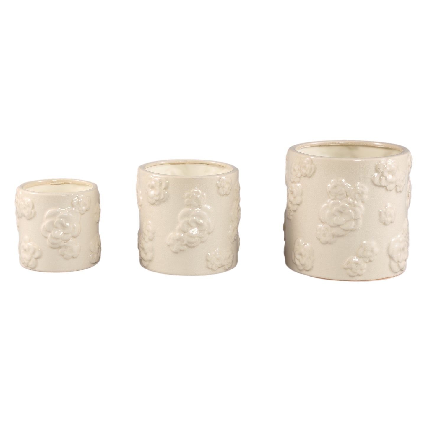 Filep White Round Glazed Ceramic Pot W Flowers L