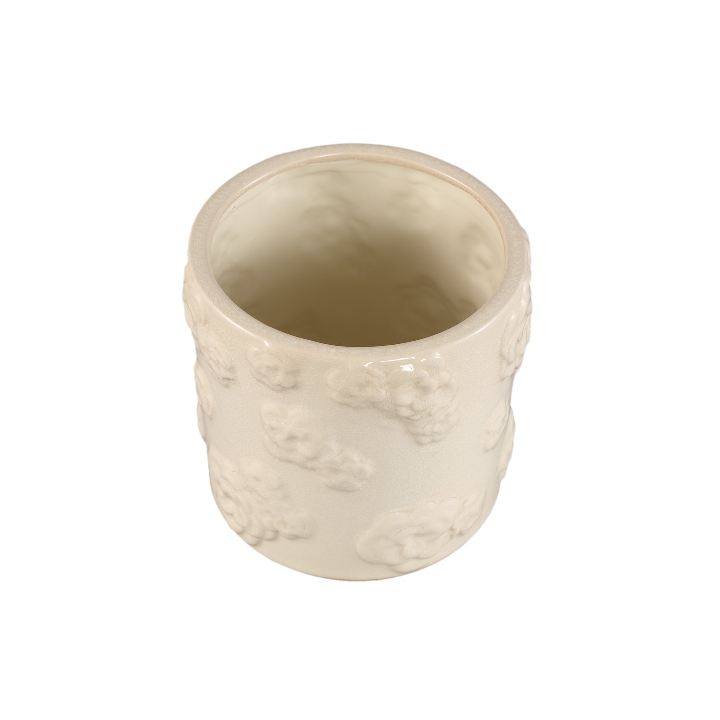 Filep White Round Glazed Ceramic Pot W Flowers L