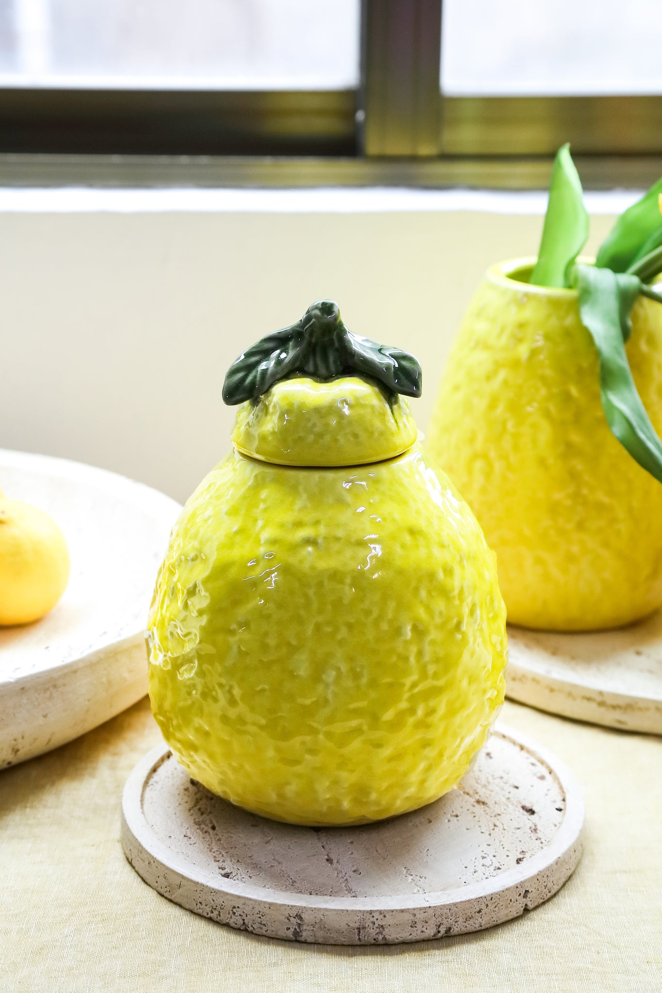 Nieska Yellow Lemon Glazed Ceramic Pot With Lid