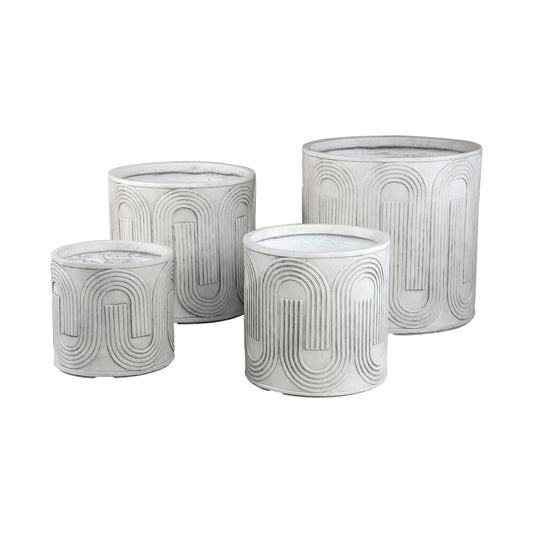 Zakerie White Round Magnesium Pot Wavy Pattern SV4