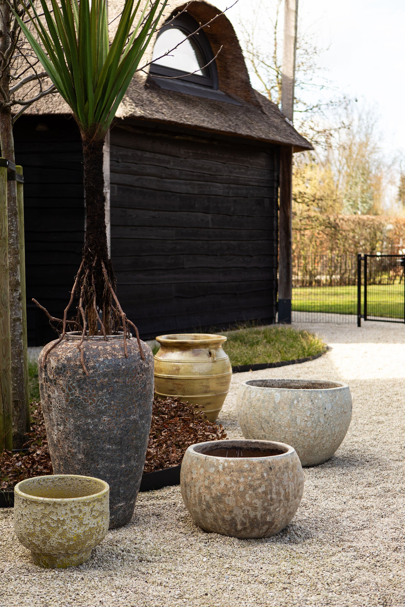 Jossilyn Green Round Ceramic Pot Rough Finish High