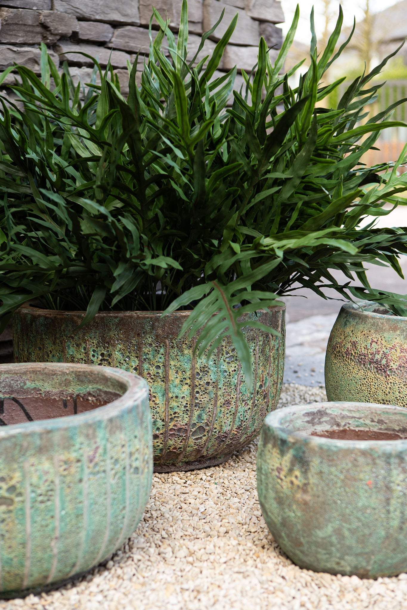 Siantelle Green Round Ceramic Pot With Lines SV3