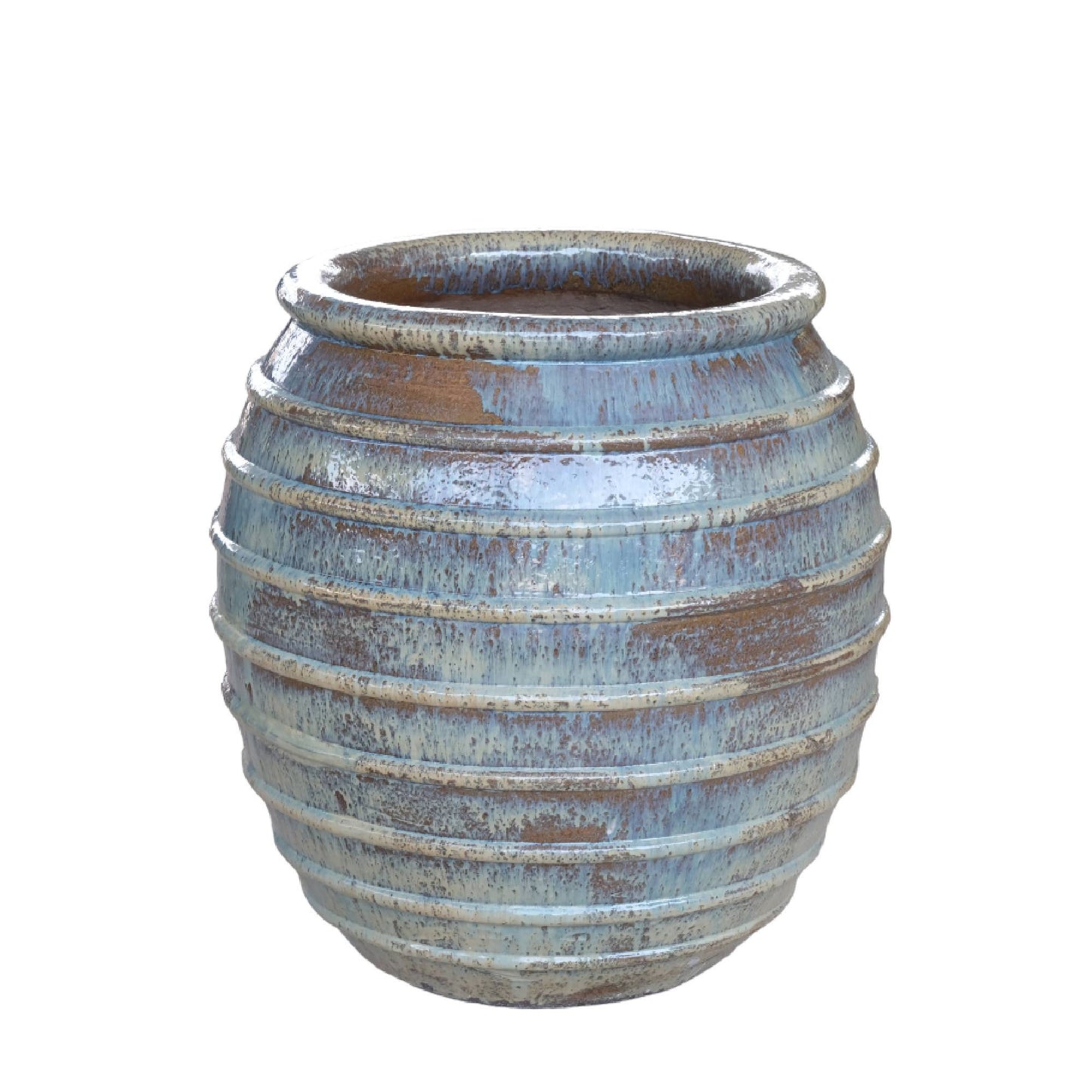 Maeghan Cream Round Ceramic Pot Lines Rough Finish