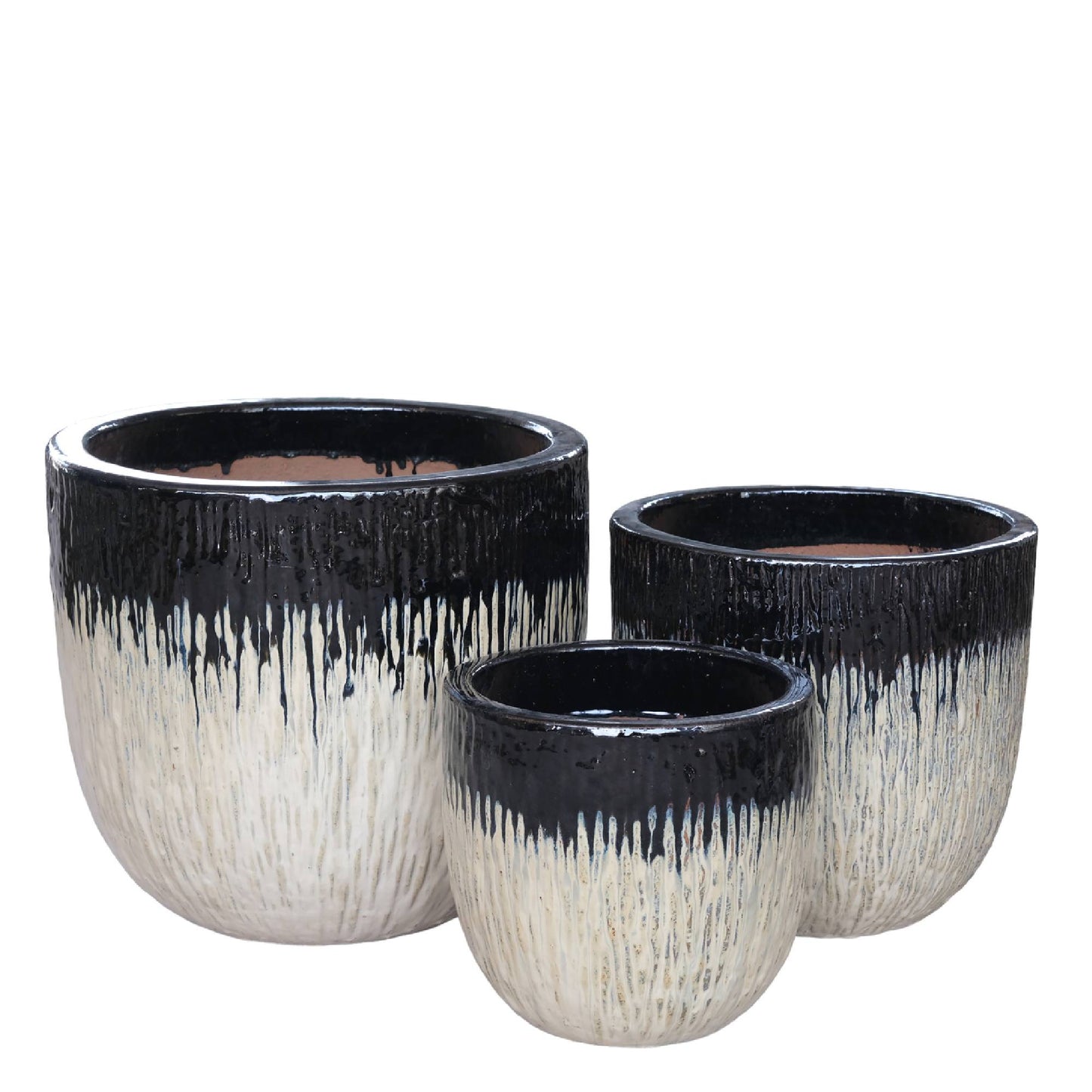 Johnita Black Round Ceramic Pot White OmbreSV3