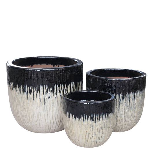 Johnita Black Round Ceramic Pot White OmbreSV3