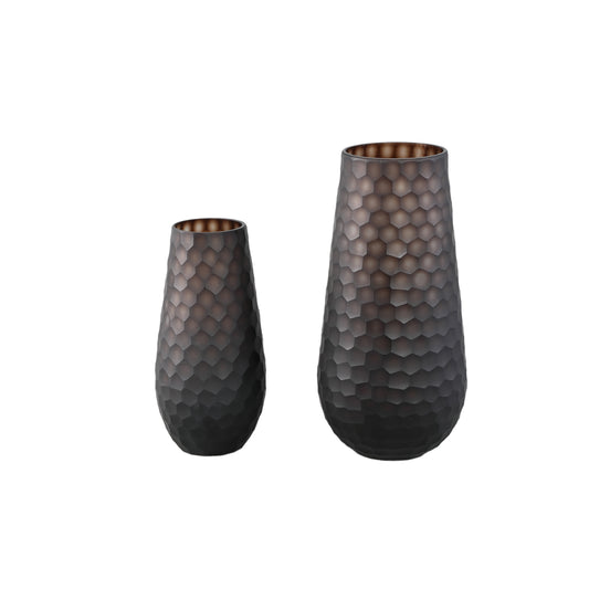 Eboney Brown Round Glass Vase Circle Pattern HighL