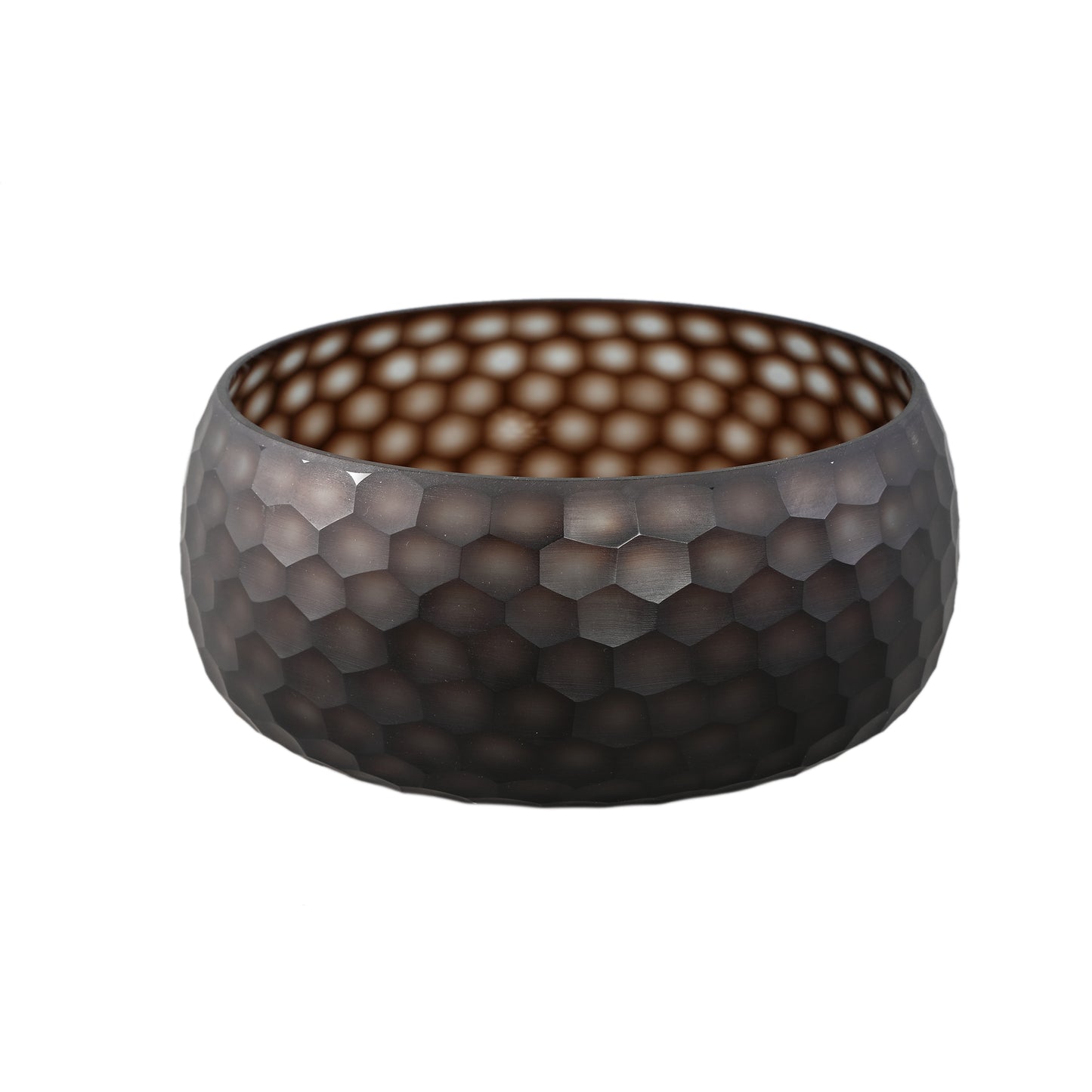 Eboney Brown Bowl Shaped Glass Vase Circle Pattern