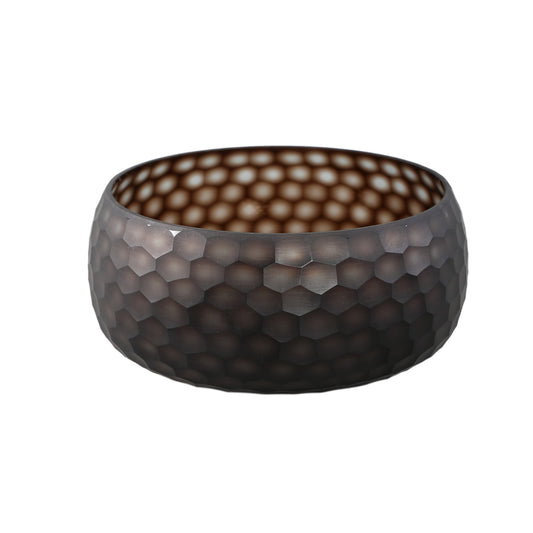 Eboney Brown Bowl Shaped Glass Vase Circle Pattern