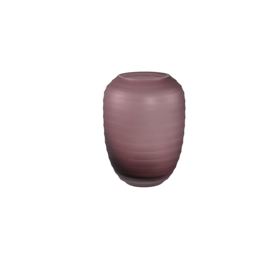 Nadah Roze Ronde Geribbelde Glazen Vaas Laag Set van 2 - 2 Sets 22x17.5x12 cm