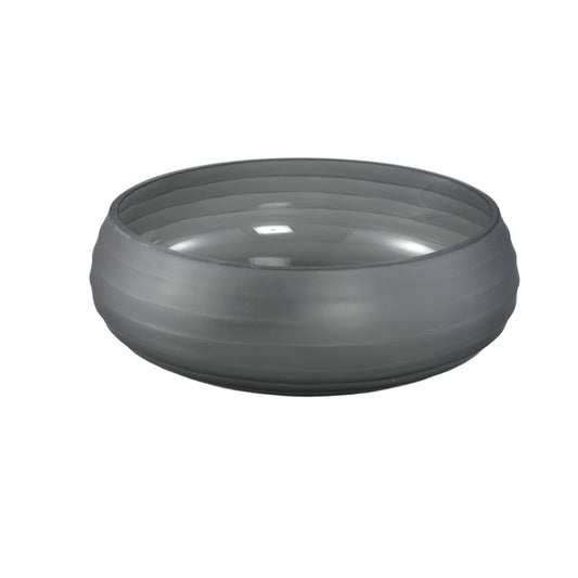 Nadah Grey Bowl Shaped Ribbed Glass Vase