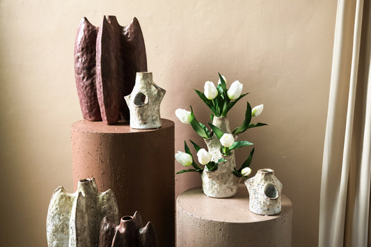 Marshali Cream Ceramic Vase With Dents M