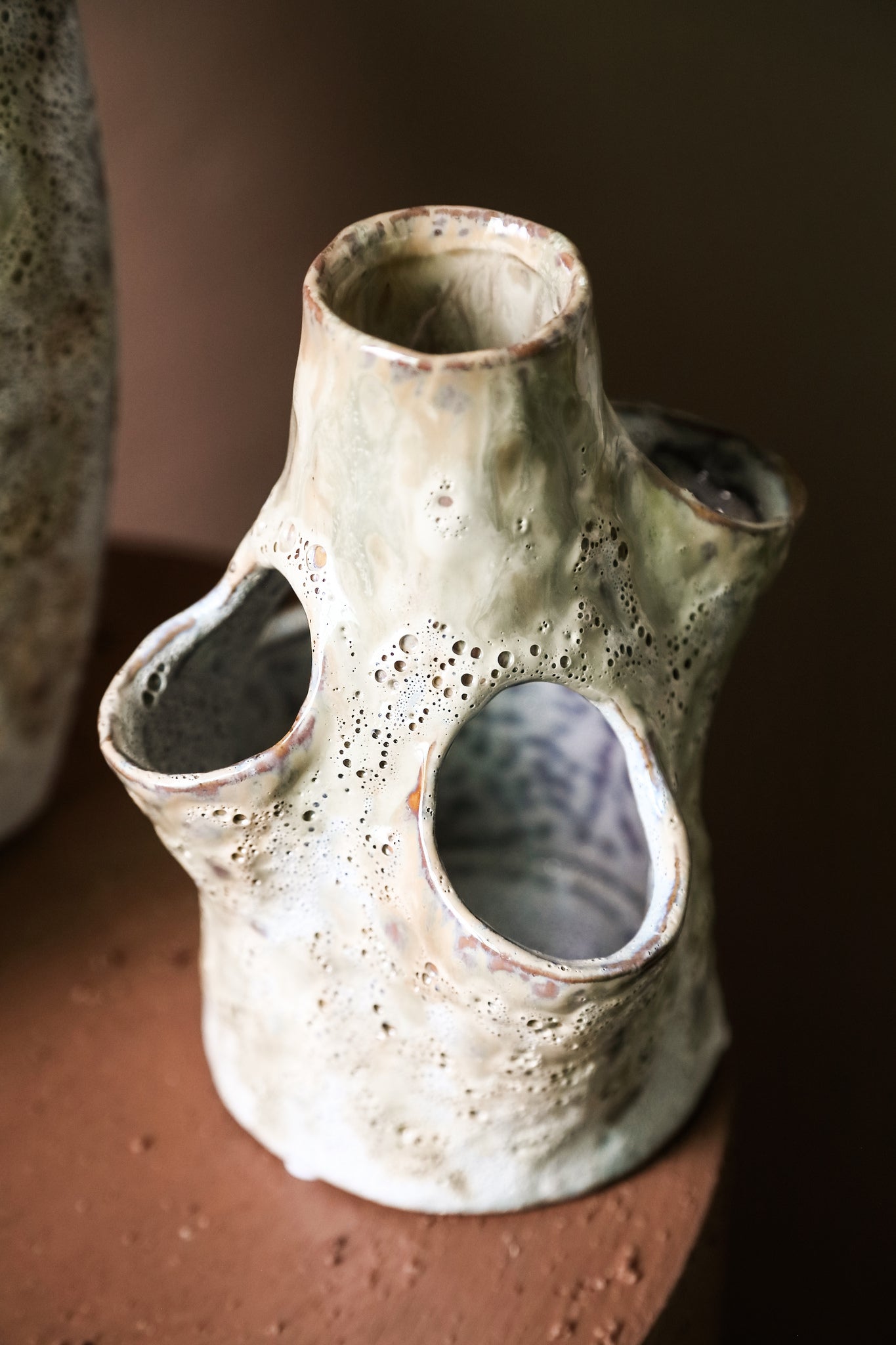 Marshali Cream Ceramic Vase With Dents M