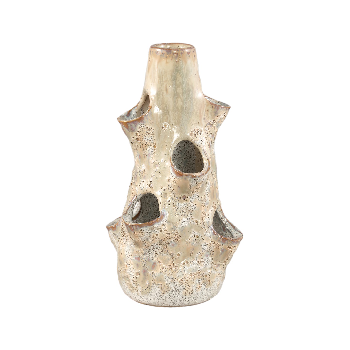 Marshali Cream Ceramic Vase With Dents L