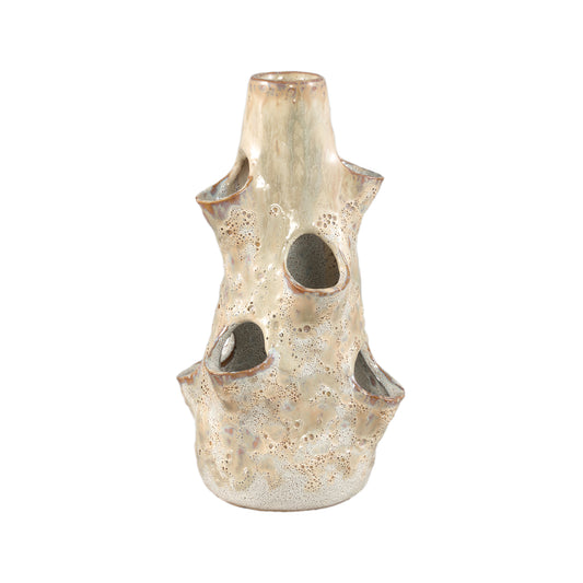 Marshali Cream Ceramic Vase With Dents L