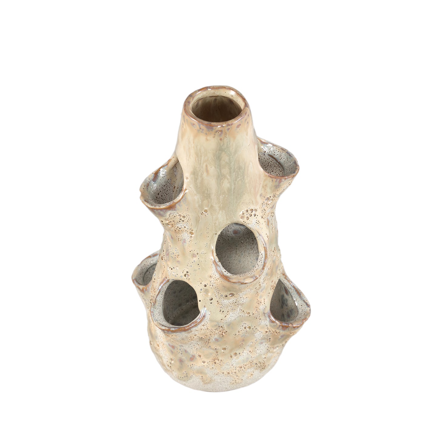 Marshali Cream Ceramic Vase With Dents L