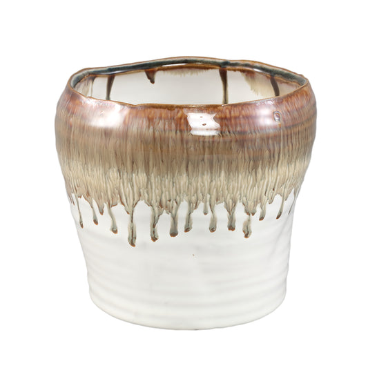 Arpit White Ceramic Round Pot Brown Ombre XL